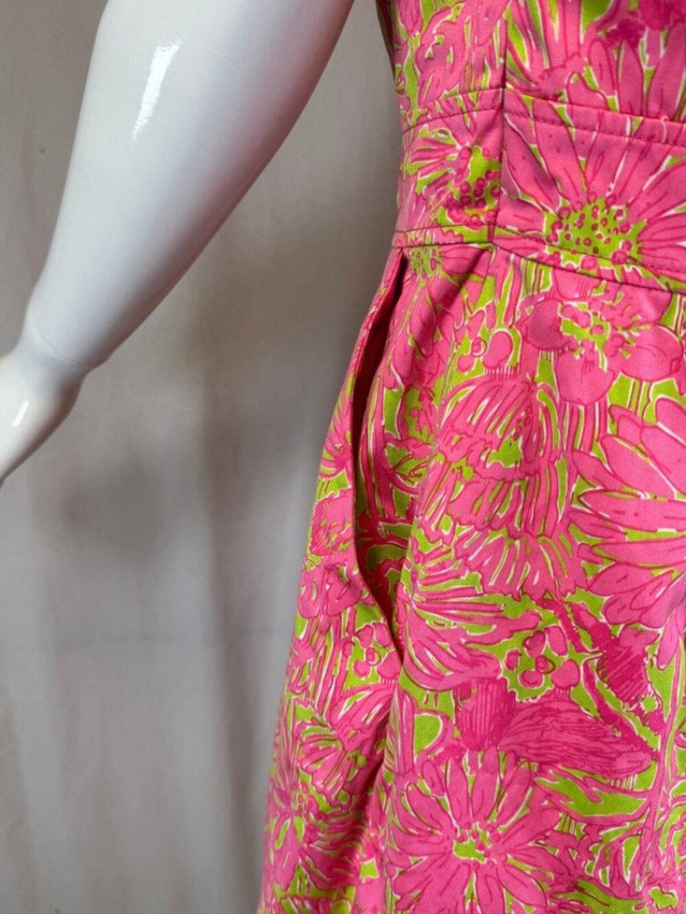 Lilly Pulitzer Midi Pink Green Floral Cotton Lined Shift Dress Size 12 - Picture 7 of 16